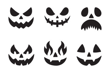 Halloween Scary Pumpkin Face Silhouette Vector Collection 