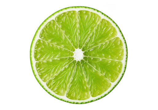 Vibrant green lime slice with detailed pulp and rind on citrus fruit