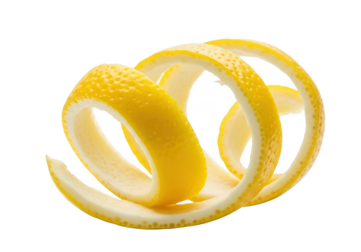 Vibrant yellow lemon peel spiraled against a stark citrus zest