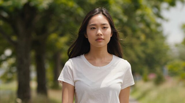 公園を歩く女性