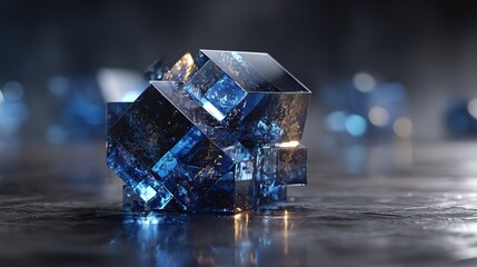 Abstract Blue Glass Cubes 3D Render Modern Design Digital Art Background Luxury Elegant Geometric   
