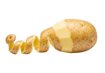 Yukon Gold potato with spiral peel against vegetable food