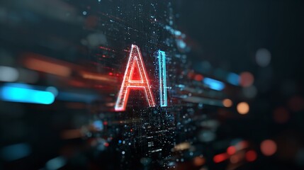 Abstract AI Technology Digital Art Neon Red Blue Glow Futuristic Background Web Data Code Deep Pixel