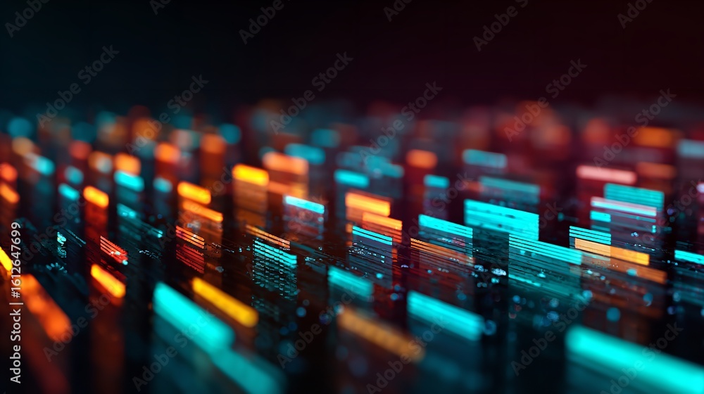 Poster abstract digital technology background orange teal glow lines art web data grid cyber light color