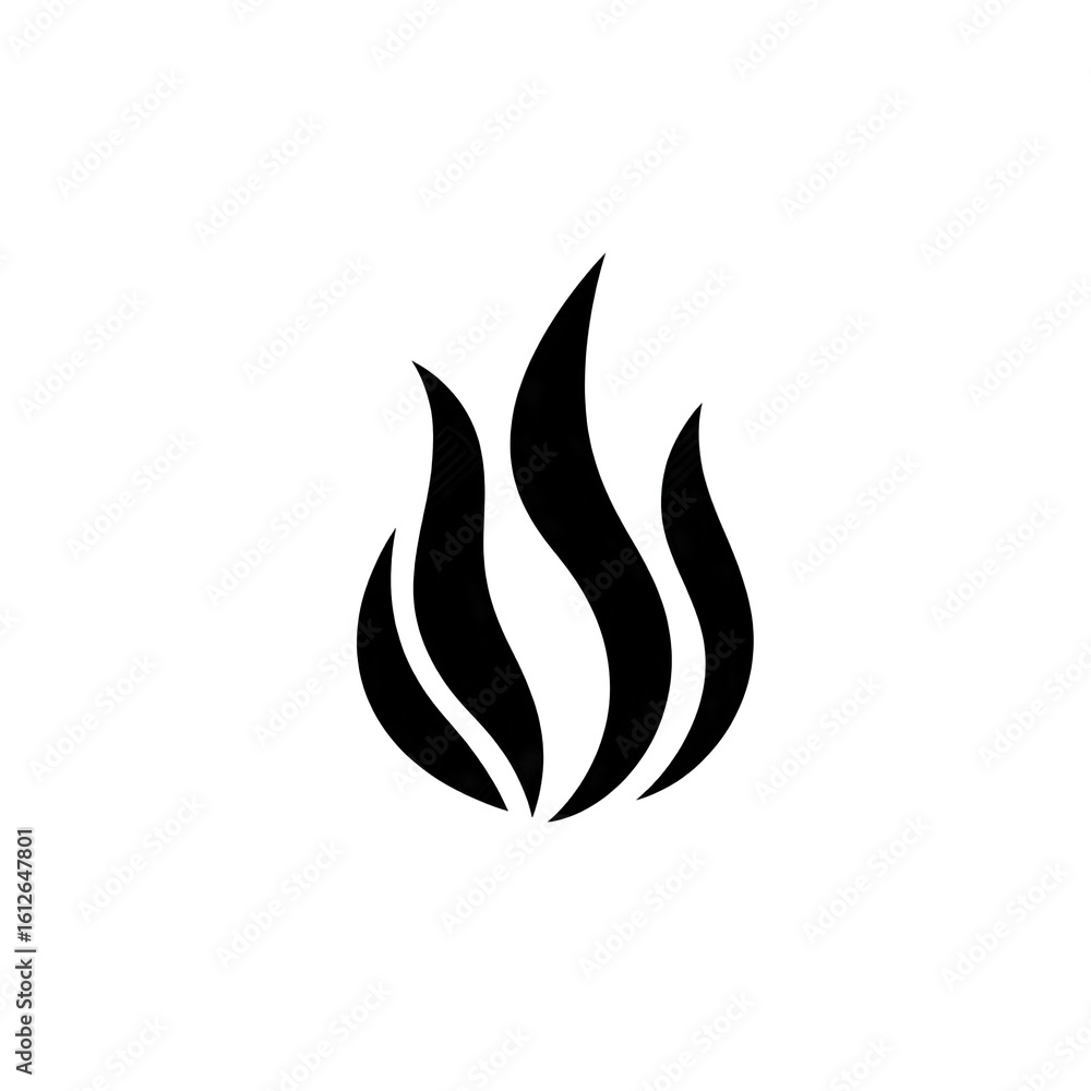 Poster a simple black and white illustration of a flame the flame is stylized with three curved lines and a