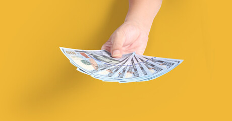 American Dollars Cash Money 100 dollars banknotes in hand Business Concepts, and Success in Finance, Banking and Investment