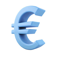 Obraz premium Blue euro symbol, 3D design, isolated on white background, representing finance and economy.