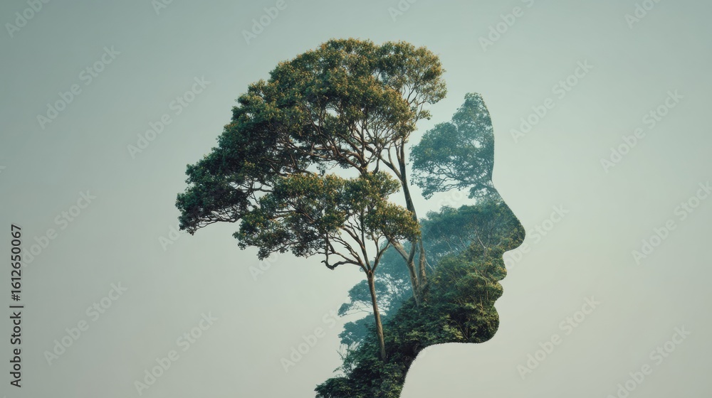 Poster visualization of a tree growing from a brain symbolizing the connection between education and nature
