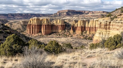 Colorful buttes and canyons in a dry landscape
