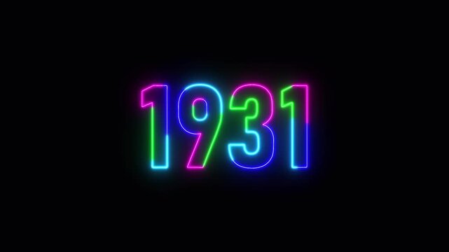 1931 neon line text. Abstract 1931 neon text animation ,For neon color Glowing neon number text background 4k video animation .Digital font against a dark background with neon line looping animation.