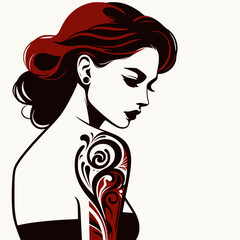 Stylized woman with tattoo. Vector illustration. EPS version.