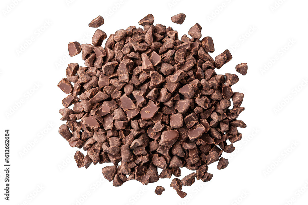 Poster a pile of dark chocolate chips isolated on a transparent background the chips are irregular in shape