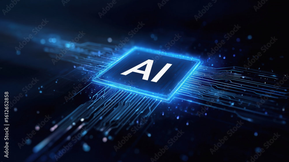 Aufkleber ai technology digital circuit futuristic design blue glow electronic background innovation data proc