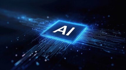 AI technology digital circuit futuristic design blue glow electronic background innovation data processing technology concept modern computing