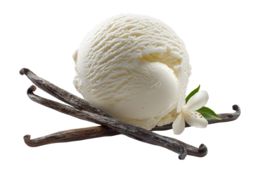 Luxuriously creamy vanilla‑bean ice‑cream scoop flecked with authentic bean specks, isolated on clean transparent PNG background—perfect cutout asset for gourmet dessert menus, packaging mockups