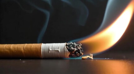 Close-up of Burning Cigarette with Smoke Rising