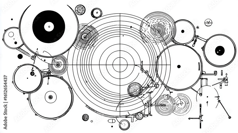 Poster abstract design of interconnected circular shapes.