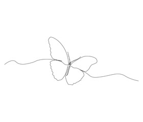 One continuous line drawing of flying butterfly. single line of butterflies illustration. flying flies concept. editable outline