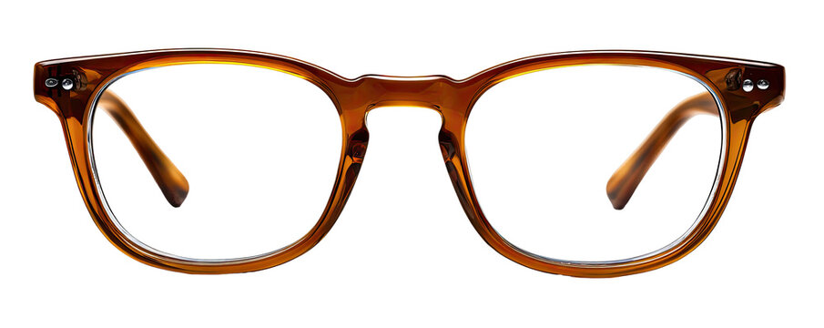 Close-up of a pair of round-framed eyeglasses, a rich amber or bronze color.  The frames are smooth and appear somewhat vintage in style.  A dark background isolates the glasses