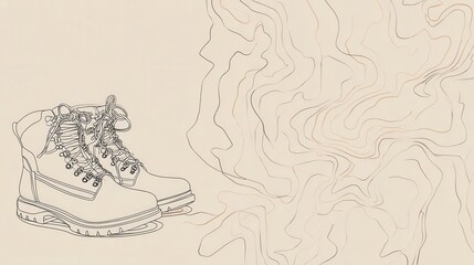 Outline illustration of hiking boots on a textured background.