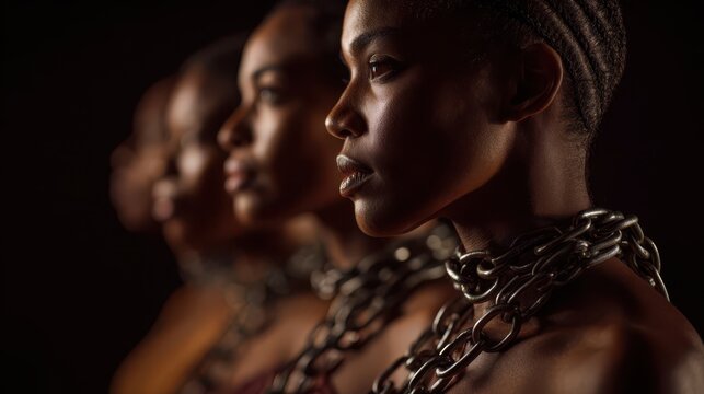 Portrait of women in chains symbolizing remembrance of the slave trade