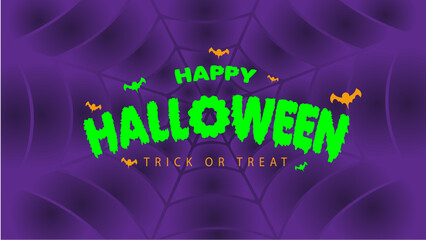 A Spooky Happy Halloween Trick Or Treat Design Featuring A Web Background, Vibrant Green Text, And Floating Bats. Perfect For Invitations, Posters, Digital Art, And Seasonal Celebrations