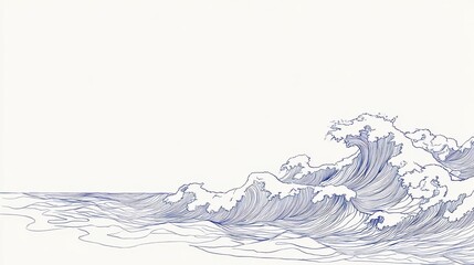 Detailed line drawing of powerful ocean waves.