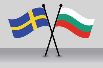 Crossed Flags of Sweden and Bulgaria. Waving Flags Flat Style. Official Proportion.