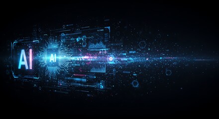 A futuristic AI display integrates with environmental data, highlighting the fusion of intelligence and sustainability