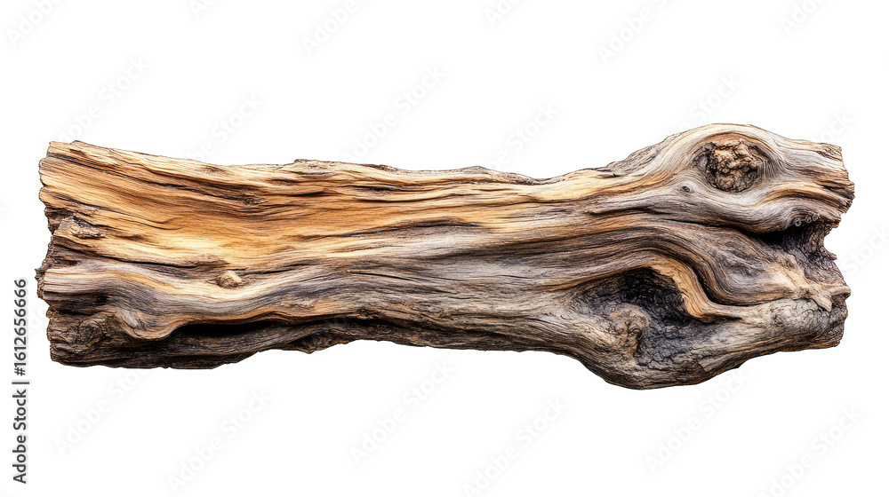 Poster a weathered gnarled tree branch isolated on a transparent background showing its natural texture and