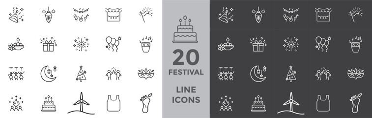 Fototapeta premium Celebrate diverse festivals with these minimalist line icons for holiday promotions, cultural events, and festive designs that bring cheerful vibes