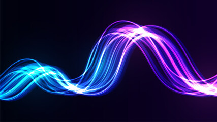 Abstract Blue and Purple Digital Waves with Luminous Particles and Futuristic Glow
