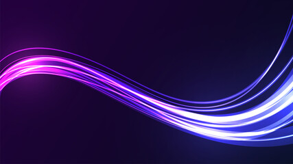Abstract Blue and Purple Digital Waves with Luminous Particles and Futuristic Glow