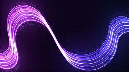 Abstract Blue and Purple Digital Waves with Luminous Particles and Futuristic Glow
