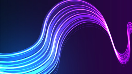 Abstract Blue and Purple Digital Waves with Luminous Particles and Futuristic Glow