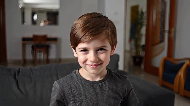 A young boy experiencing ear pain, possibly due to otitis media or an ear infection, showing signs of discomfort and frustration in a home setting, needing medical attention
