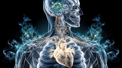 Surreal X-ray Fashion Portraits Illustration of human anatomy and systems. Artistic Human Anatomy Visualization Conceptual Skeleton Photography