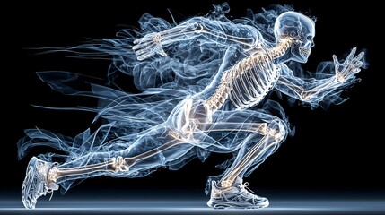 Surreal X-ray Fashion Portraits Dynamic skeleton running in a blurred motion. Artistic Human Anatomy Visualization Conceptual Skeleton Photography