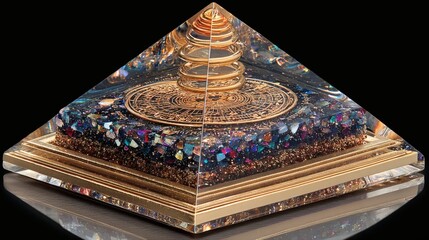 Obraz premium Decorative Glass Pyramid with Gold Accents and Colorful Glitter Inside