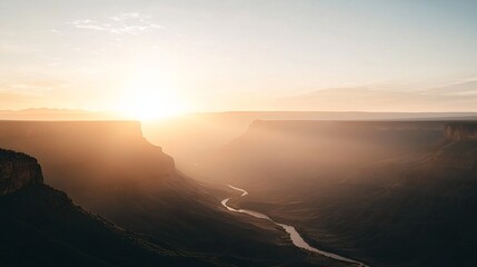 Tranquil Sunrise Over Majestic Canyon Landscape with River Below