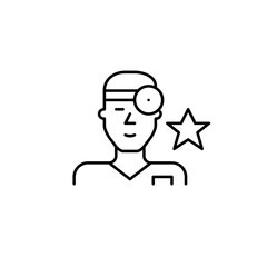 Male doctor and star. Award-winning doctor, top-rated healthcare provider. Pixel perfect, editable stroke vector icon