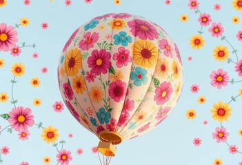 Giant pastel balloon, vibrant floral print, whimsical design, dreamy, photography