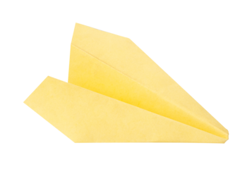 yellow paper plane origami isolated on white