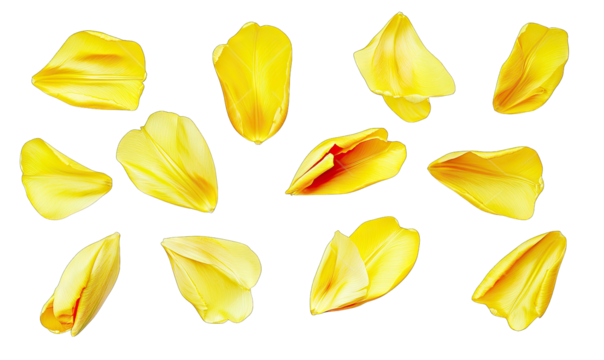 A Collection Of Yellow Tulip Petals Arranged On A Transparent Background