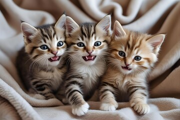 Playful Kittens on Blanket
