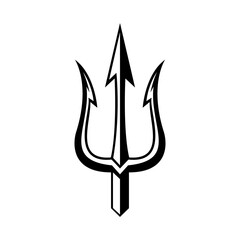 Ornate Tribal-Style Trident Vector Illustration with Decorative Swirls and Symmetrical Design