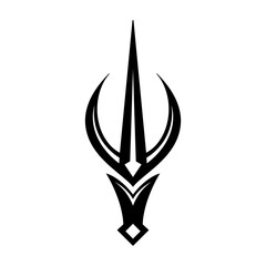 Ornate Tribal-Style Trident Vector Illustration with Decorative Swirls and Symmetrical Design