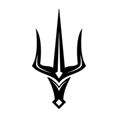 Ornate Tribal-Style Trident Vector Illustration with Decorative Swirls and Symmetrical Design