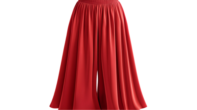 A dramatic red curtain draped symmetrically isolated on white background