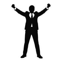 Victorious Businessman Silhouette with Arms Raised - Success Concept